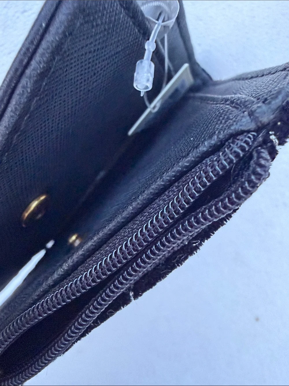 Fossil Black Quilted Zip Coin Wallet with Gold Accents